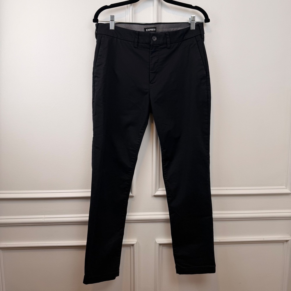 Express Mens Skinny Fit Chino Pants Black 31x30 Cotton Stretch Trousers